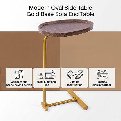 Oval Side Table Gold Base Sofa End Table | Home & Living - 10