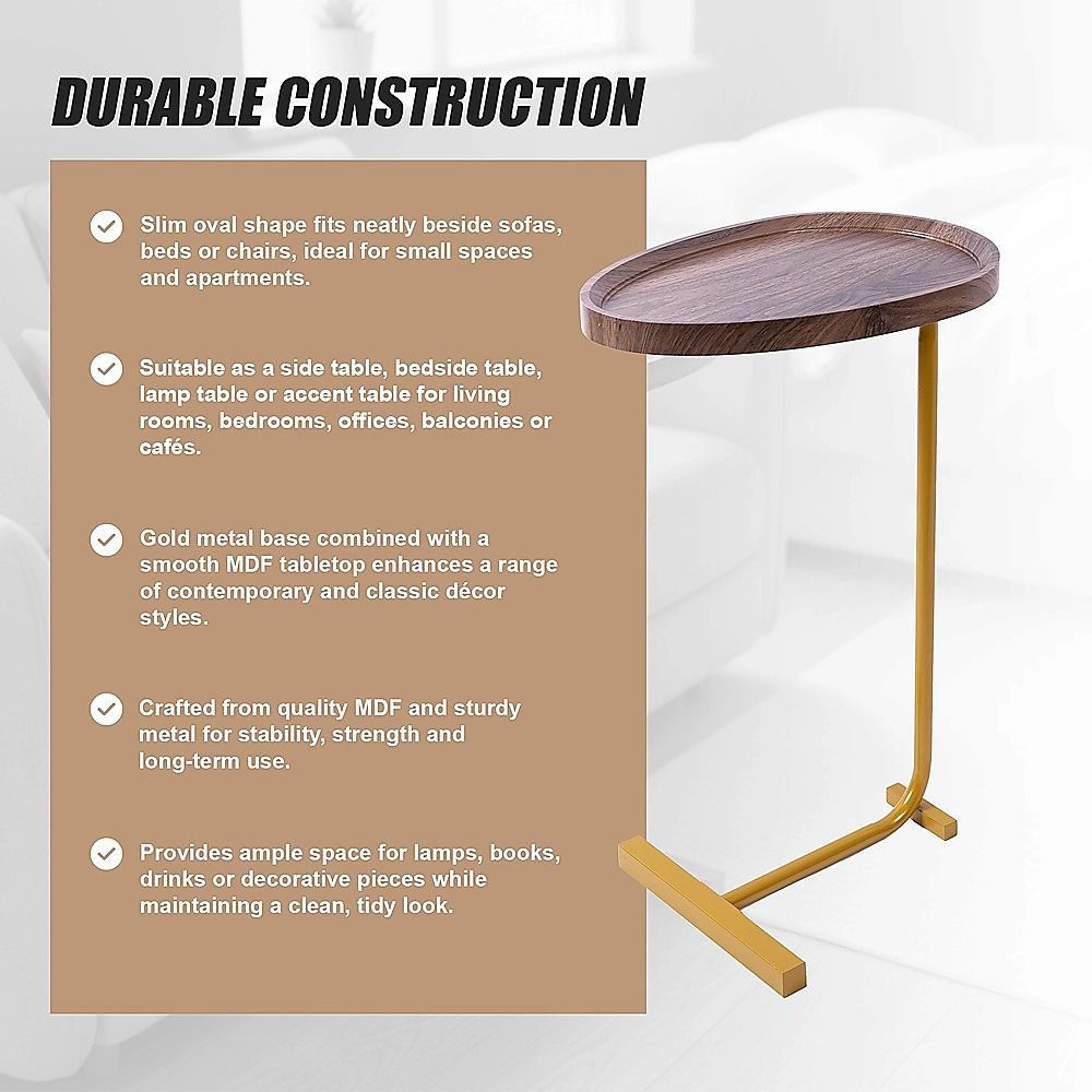 Oval Side Table Gold Base Sofa End Table | Home & Living - 11