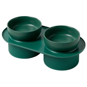  Ribbed Ceramic Double Pet Bowl 3Pc Set Emerald/Pink/White