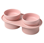 Ribbed Ceramic Double Pet Bowl 3Pc Set Emerald/Pink/White