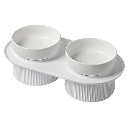 Ribbed Ceramic Double Pet Bowl 3Pc Set Emerald/Pink/White