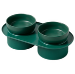 Ribbed Ceramic Double Pet Bowl 3Pc Set Emerald/Pink/White