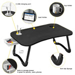 Laptop Desk Bed Table Tray Folding Breakfast Table Portable Lap Standing Desk Notebook Stand Reading Holder for Bed/Sofa Large Lap Desk with USB-Charger and Cup-Holder