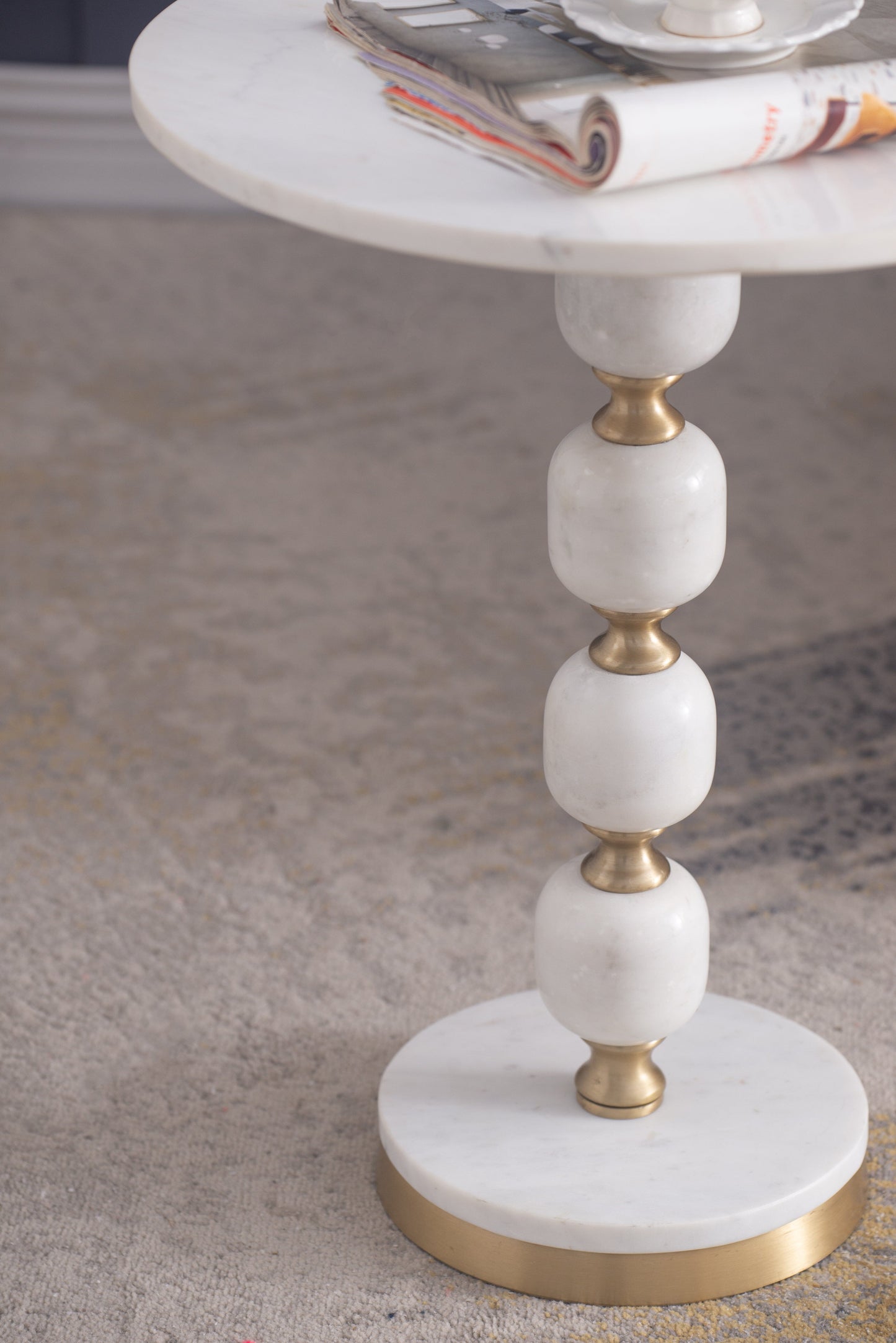 Pebble Marble And Aluminuim Hand Made Side Table