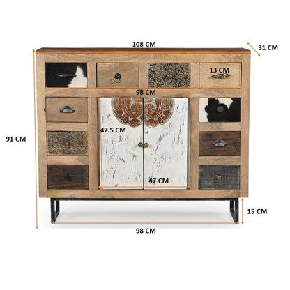 Cowhide Patchwork Chest Of Drawers