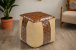 Genuine Leather And Canvas Ottoman