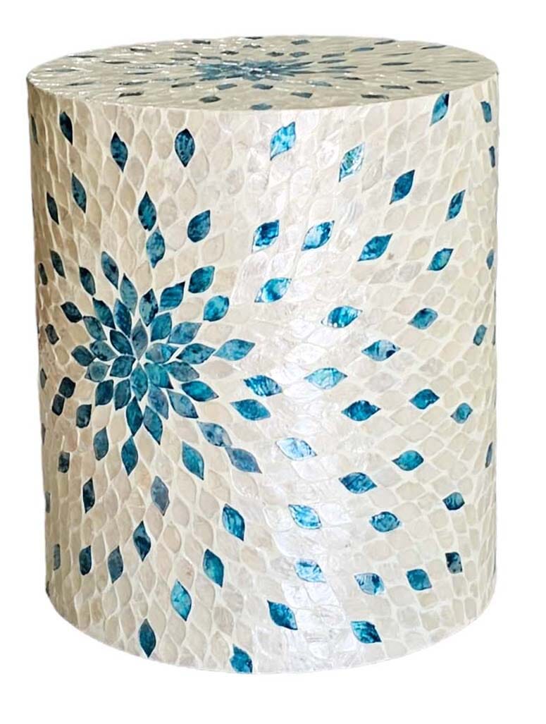 Mother Of Pearl Aquamarine Dream Stool/Side Table