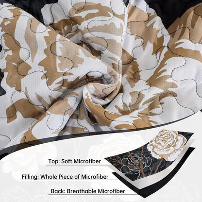 Black Floral Bedspread Set 230x250cm