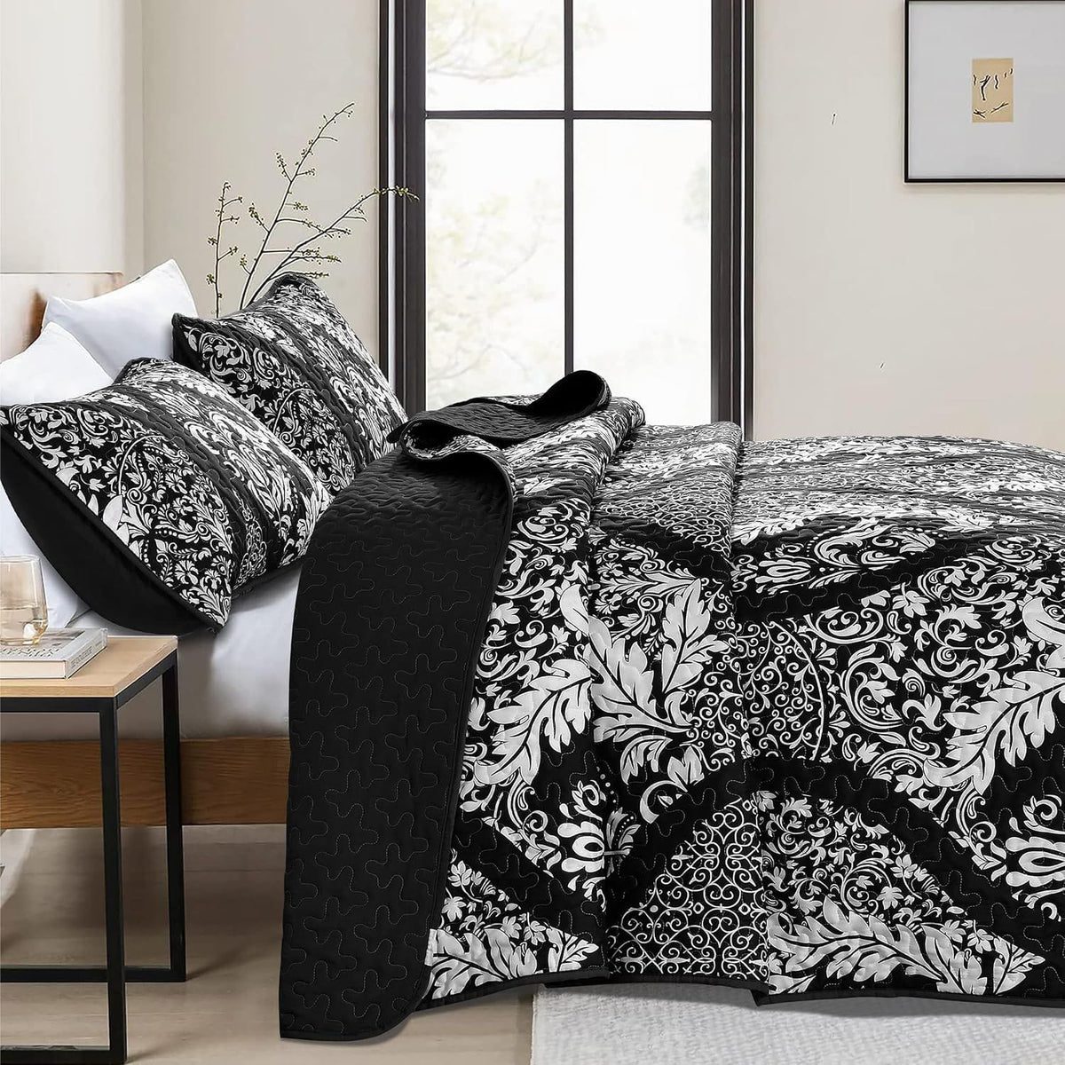 Boho Bedspread Set Black 230x250cm