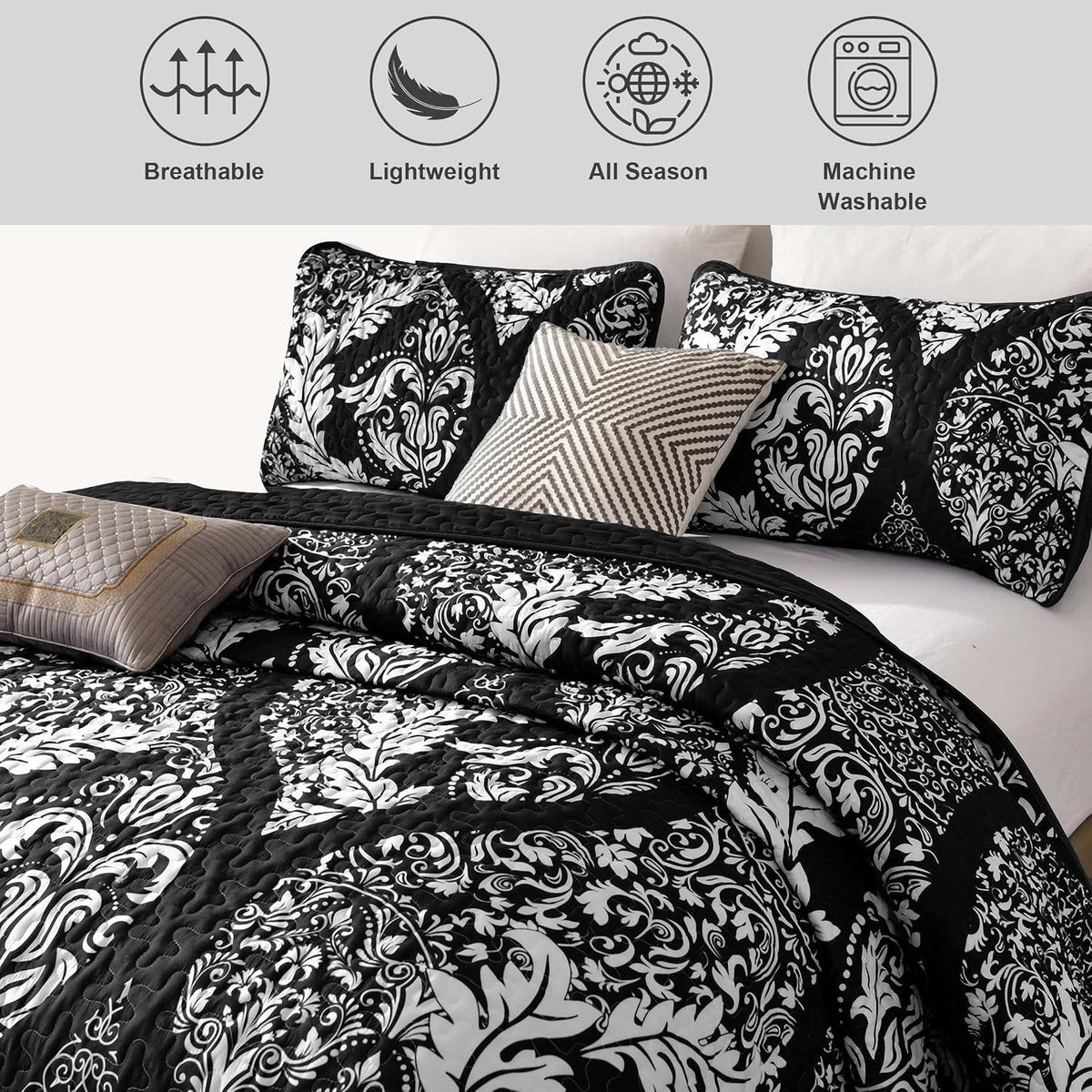 Boho Bedspread Set Black 230x250cm
