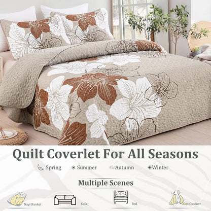 Taupe Floral Bedspread Set 230x250cm