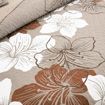 Taupe Floral Bedspread Set 230x250cm