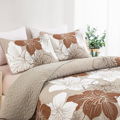 Taupe Floral Bedspread Set 230x250cm