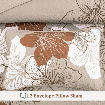 Taupe Floral Bedspread Set 230x250cm
