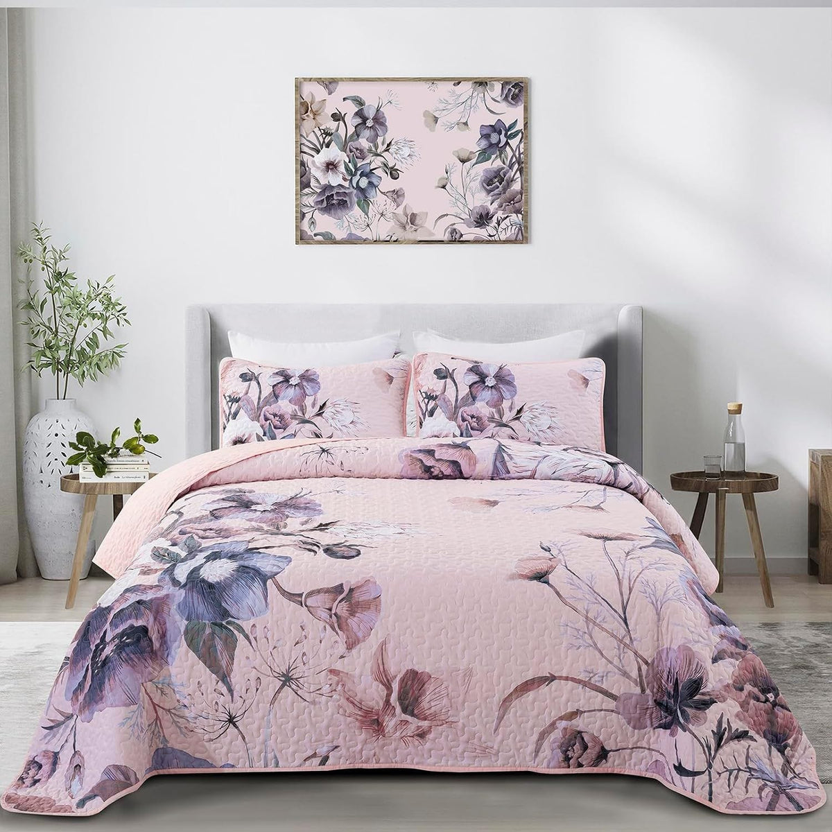 Pink Floral Bedspread Set 230x250cm