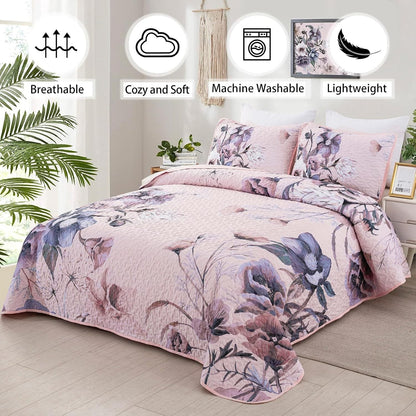 Pink Floral Bedspread Set 230x250cm