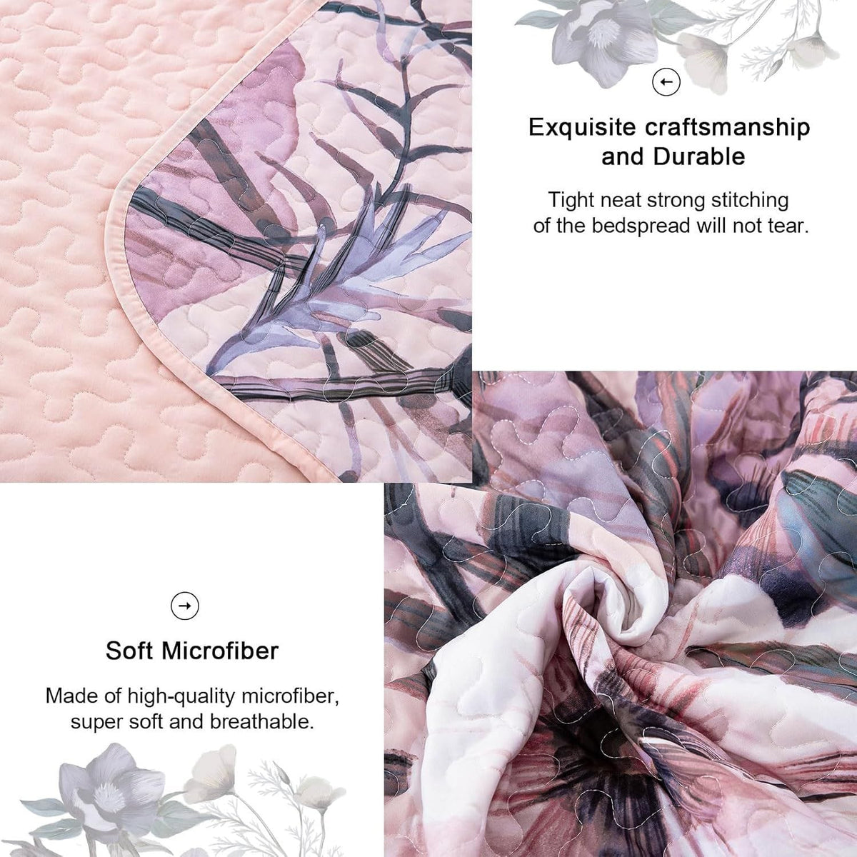 Pink Floral Bedspread Set 230x250cm