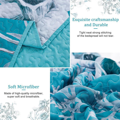 Blue Floral Bedspread Set 230x250cm