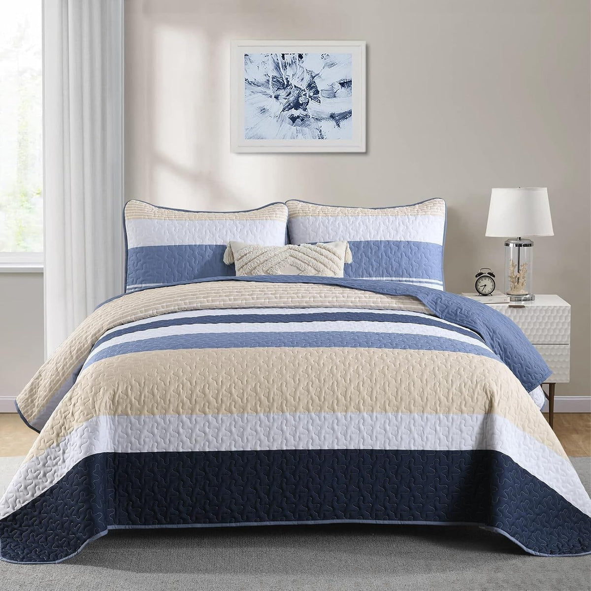 Blue Patchwork Bedspread Set 230x250cm