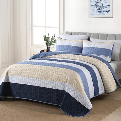 Blue Patchwork Bedspread Set 230x250cm