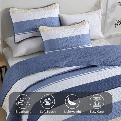 Blue Patchwork Bedspread Set 230x250cm