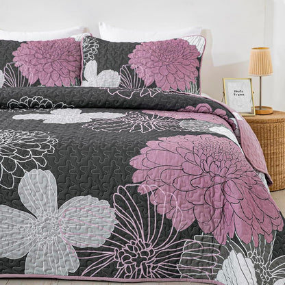 Grey Floral Bedspread Set 230x250cm