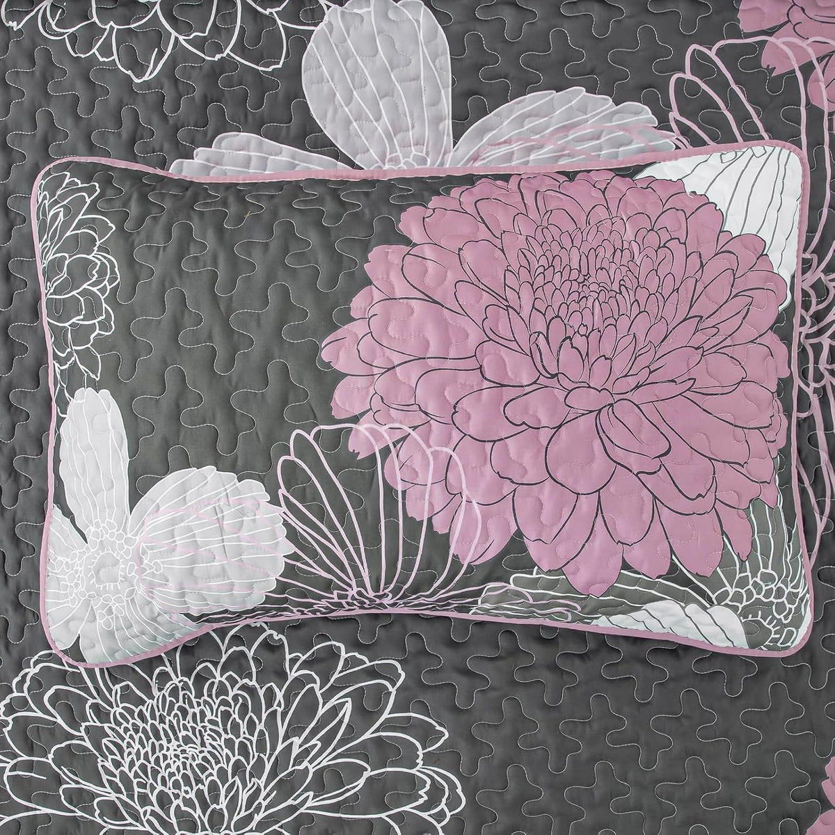 Grey Floral Bedspread Set 230x250cm