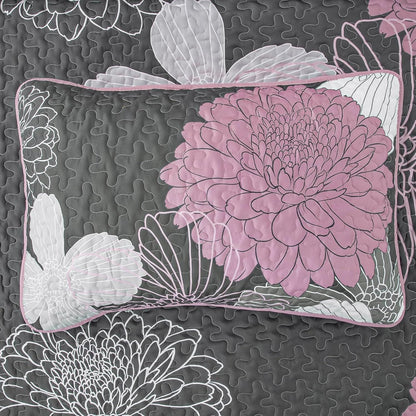 Grey Floral Bedspread Set 230x250cm
