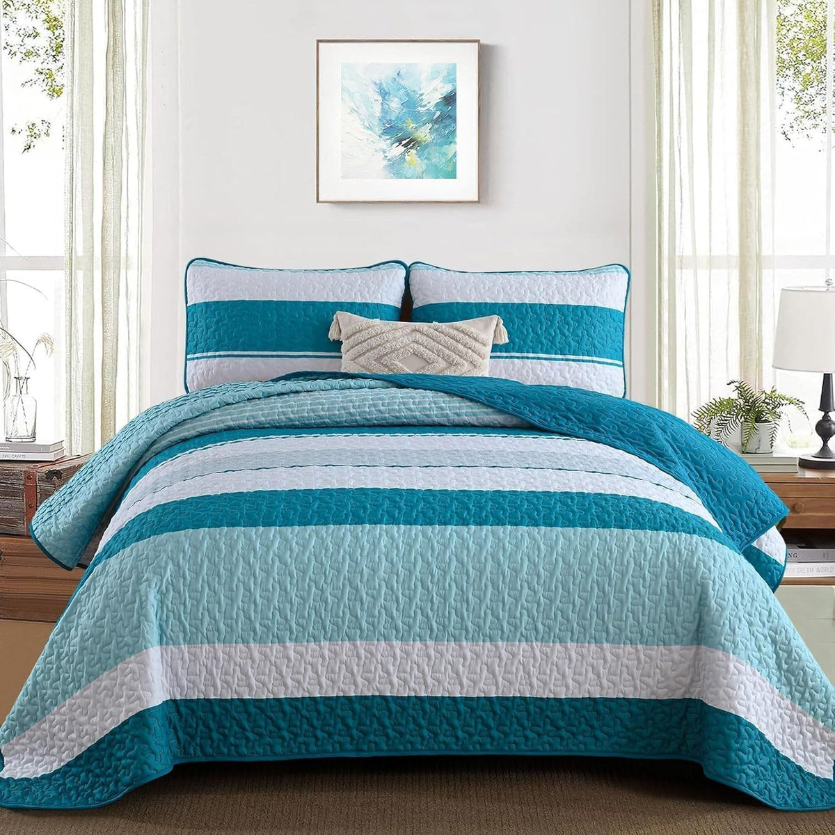 Teal Patchwork Bedspread Set 230x250cm