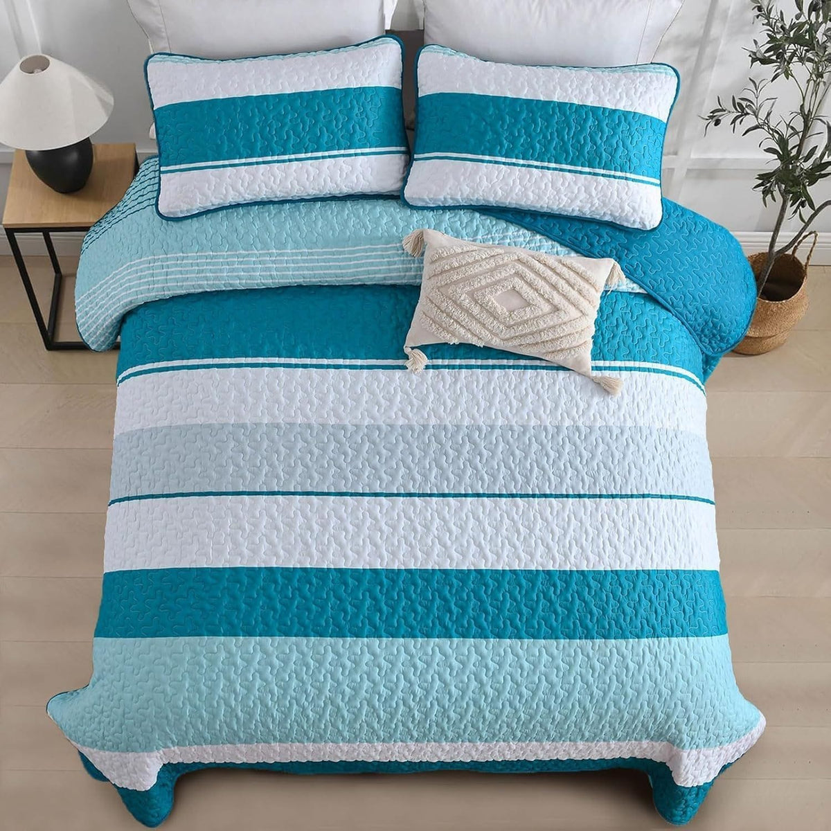Teal Patchwork Bedspread Set 230x250cm
