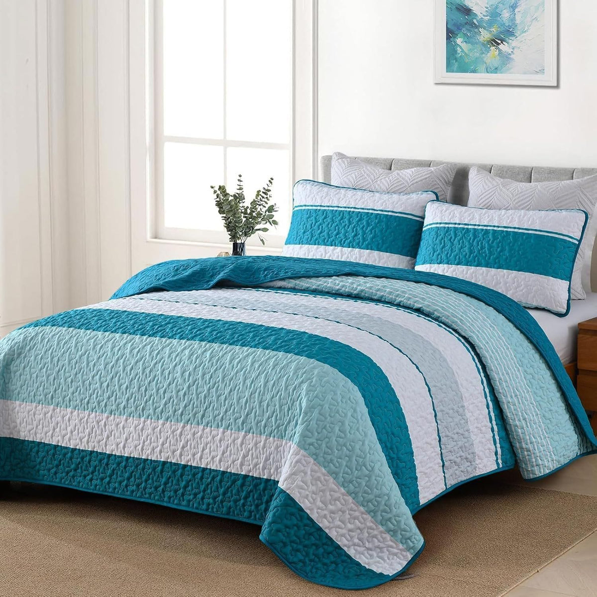 Teal Patchwork Bedspread Set 230x250cm