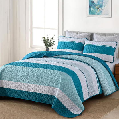 Teal Patchwork Bedspread Set 230x250cm