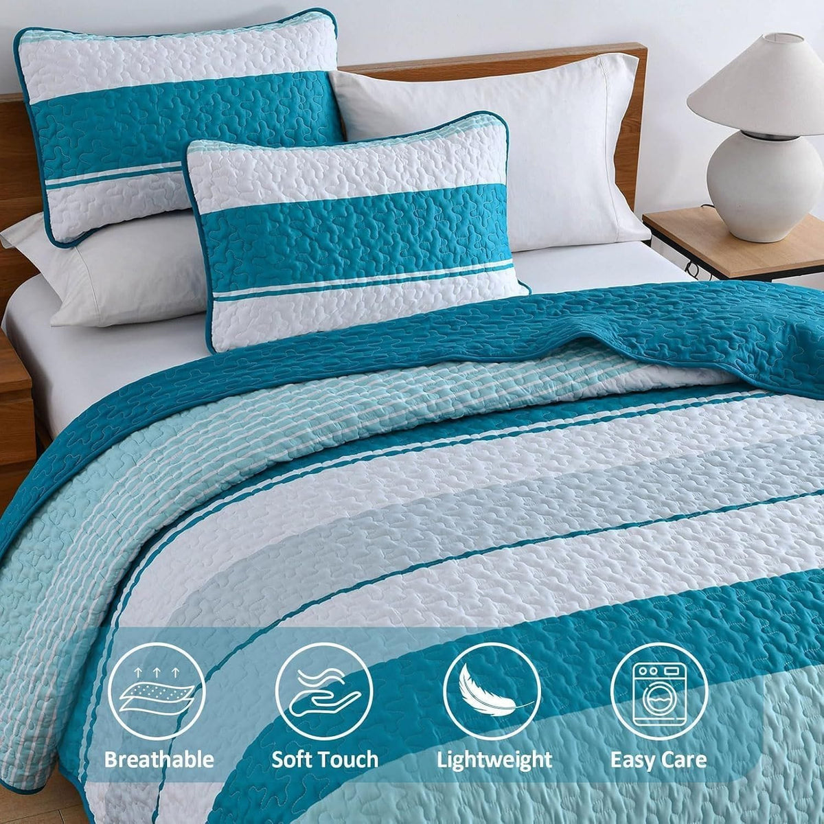 Teal Patchwork Bedspread Set 230x250cm