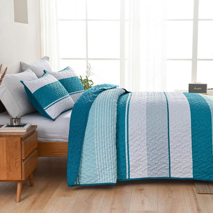 Teal Patchwork Bedspread Set 230x250cm