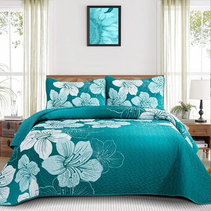 Green Floral Bedspread Set 230x250cm