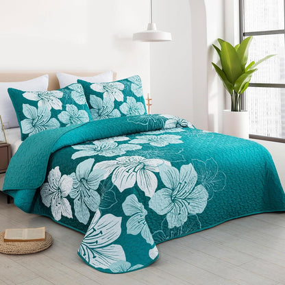 Green Floral Bedspread Set 230x250cm