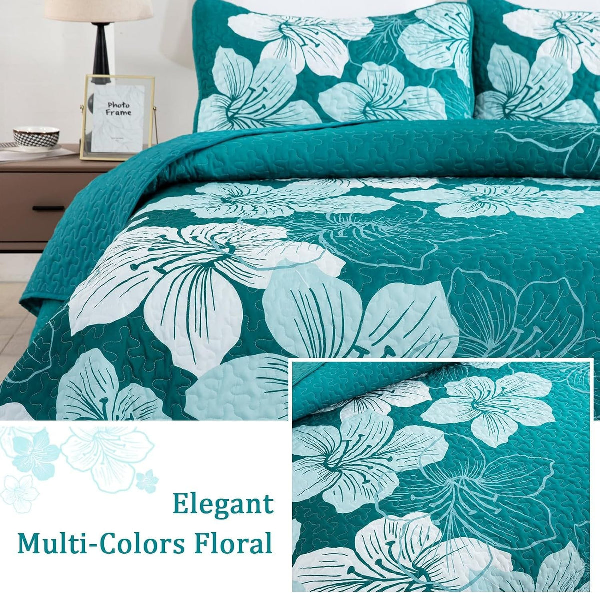 Green Floral Bedspread Set 230x250cm