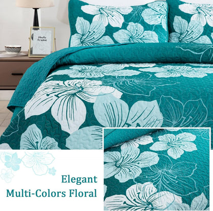 Green Floral Bedspread Set 230x250cm