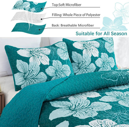 Green Floral Bedspread Set 230x250cm