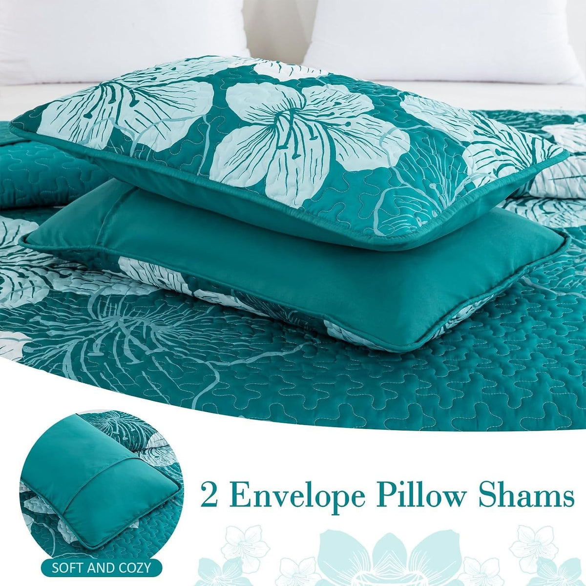 Green Floral Bedspread Set 230x250cm