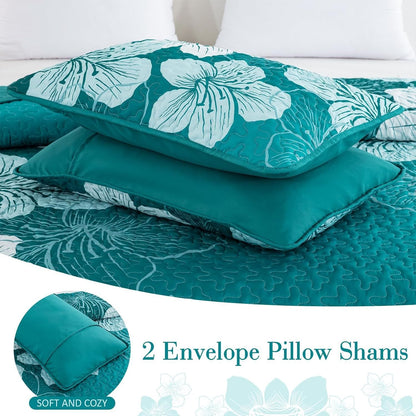 Green Floral Bedspread Set 230x250cm