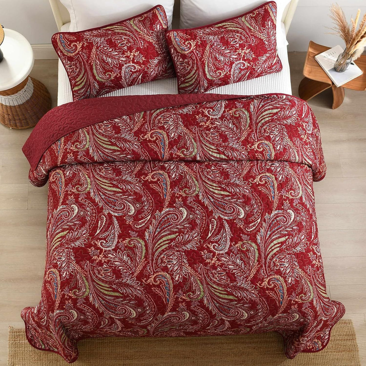 Red Quilt Set Coverlet 230x250cm