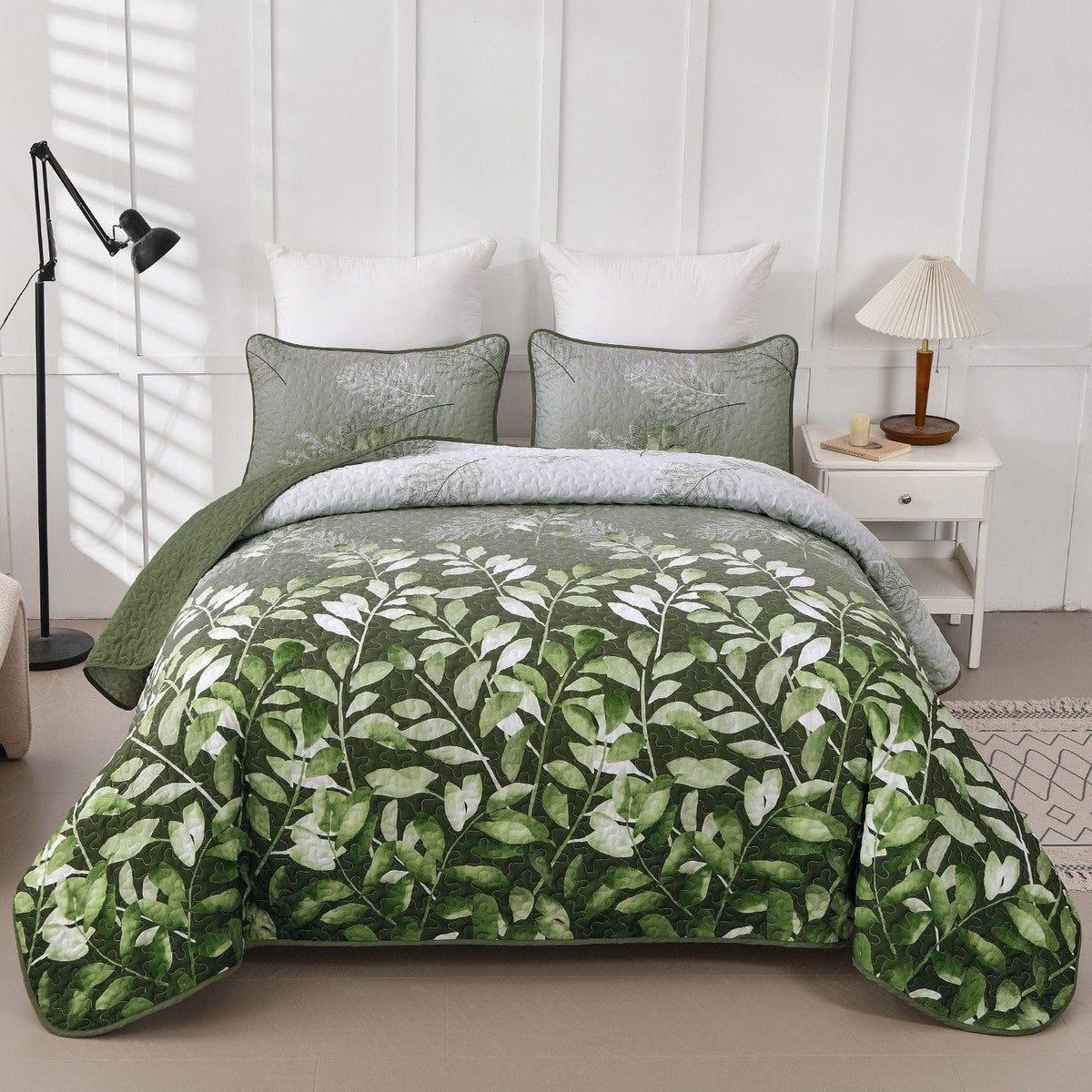 Green Quilt Set Reversible 48x74cm