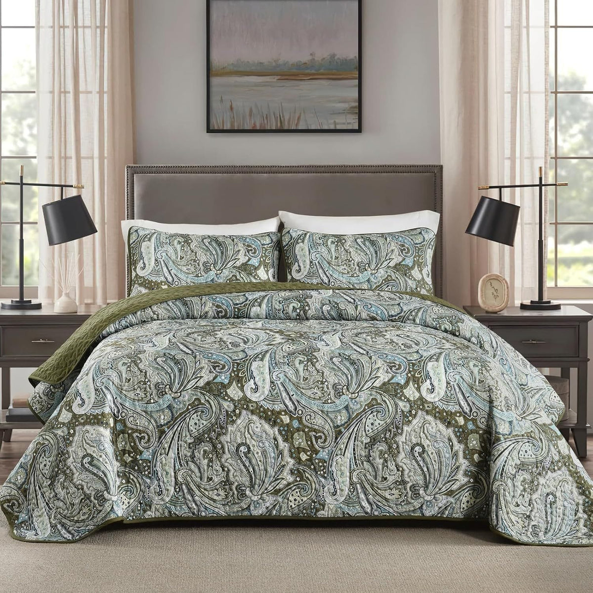 Green Quilt Set Boho 230x250cm