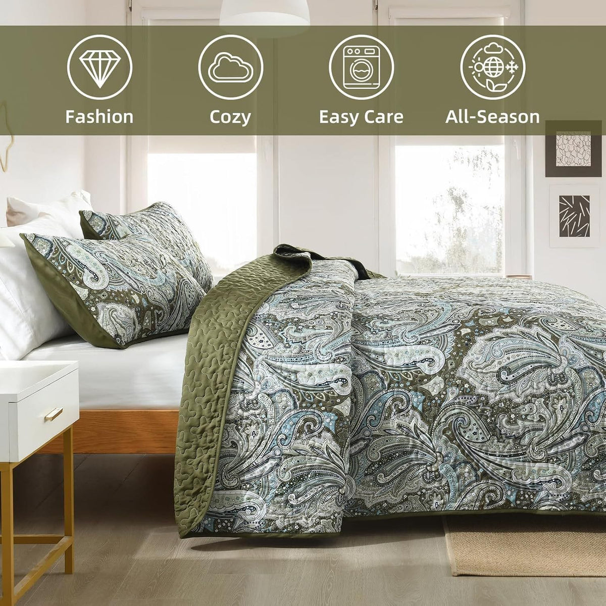 Green Quilt Set Boho 230x250cm