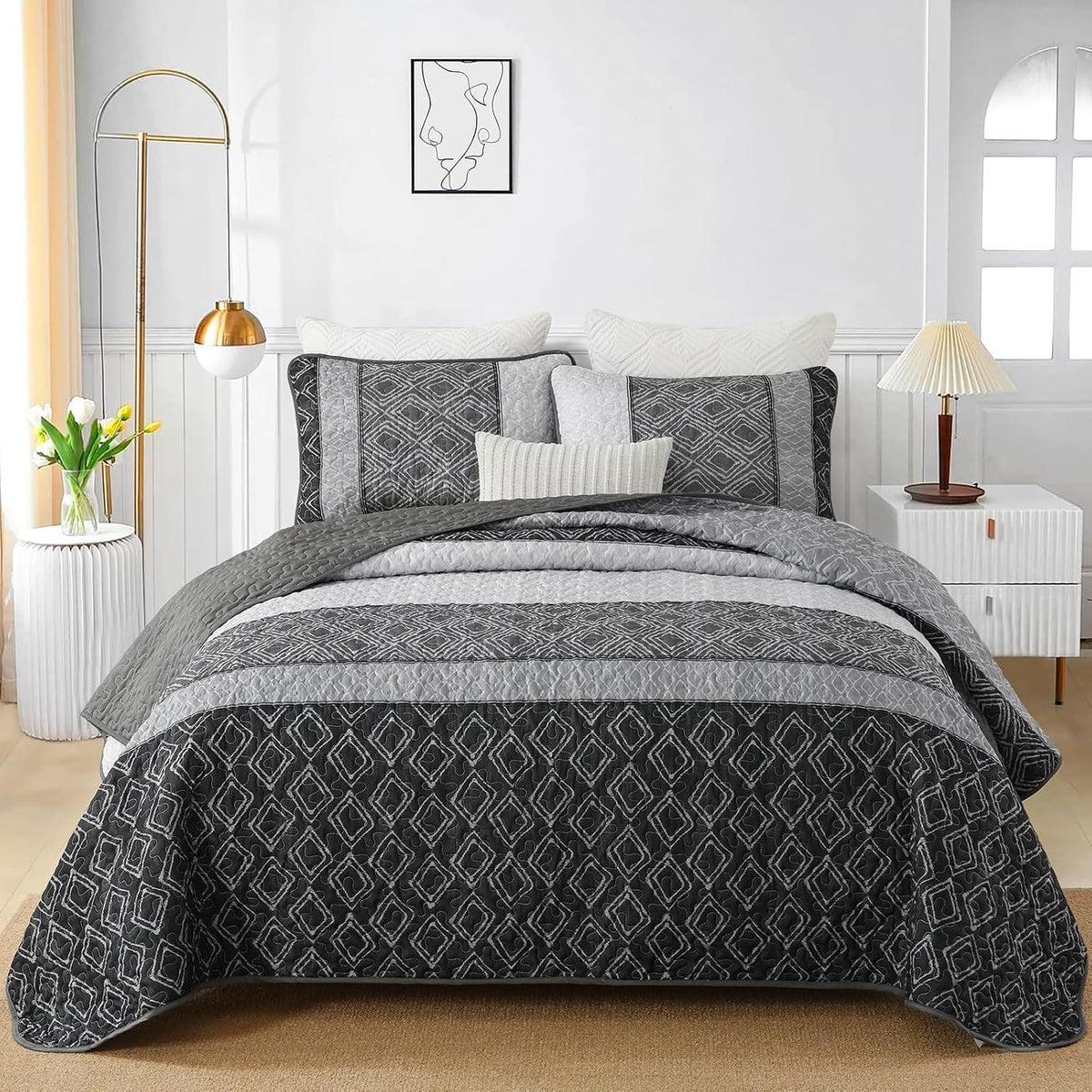 Grey Quilt Set Soft 230x250cm