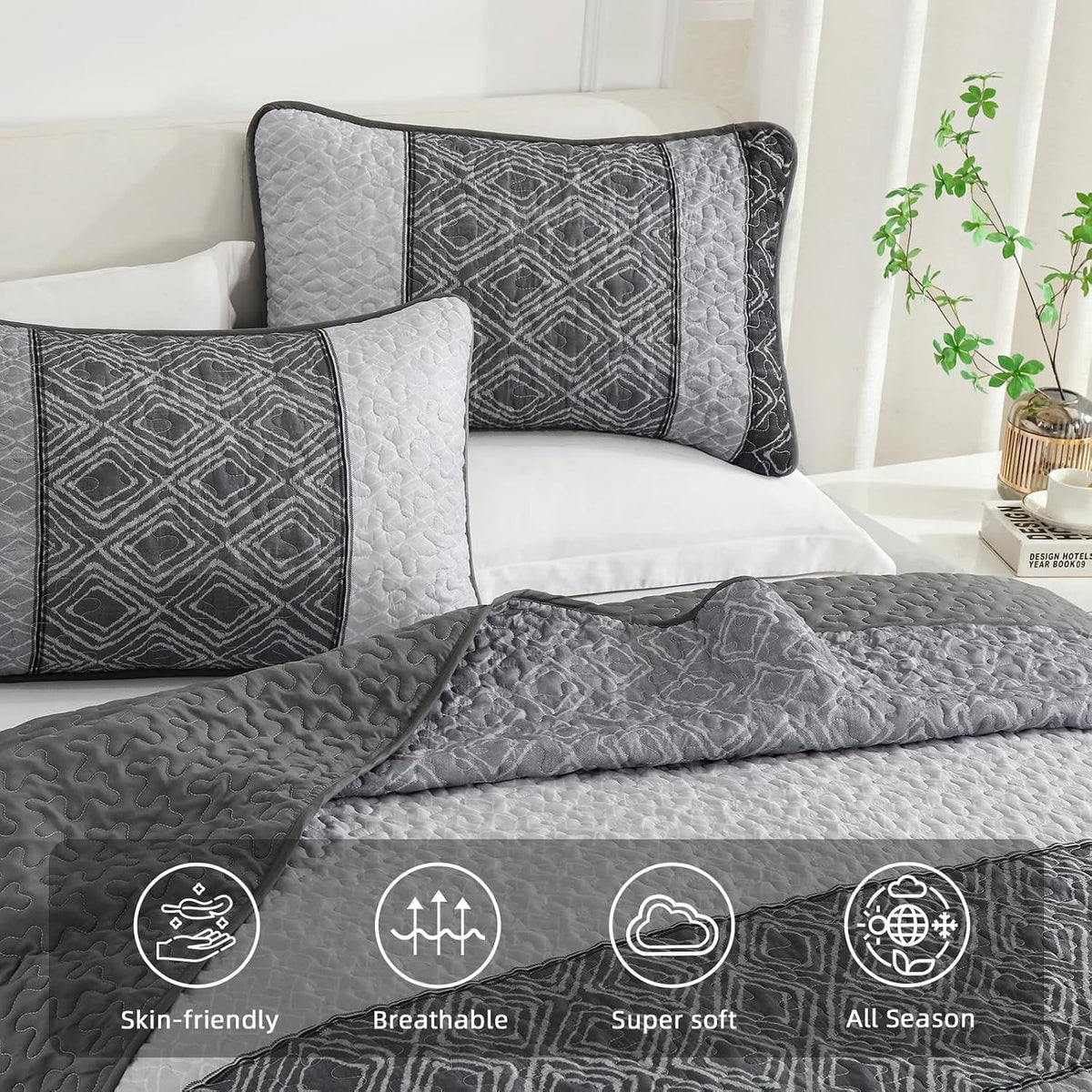 Grey Quilt Set Soft 230x250cm