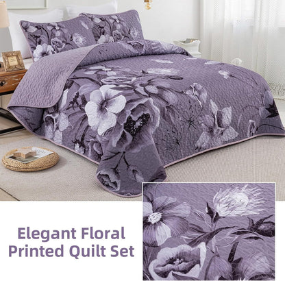 Purple Floral Bedspread Set 230x250cm