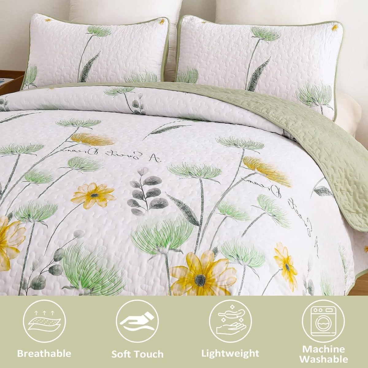 Floral Bedspread Set Soft 230x250cm