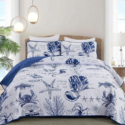 Navy Bedspread Set Soft 230x250cm